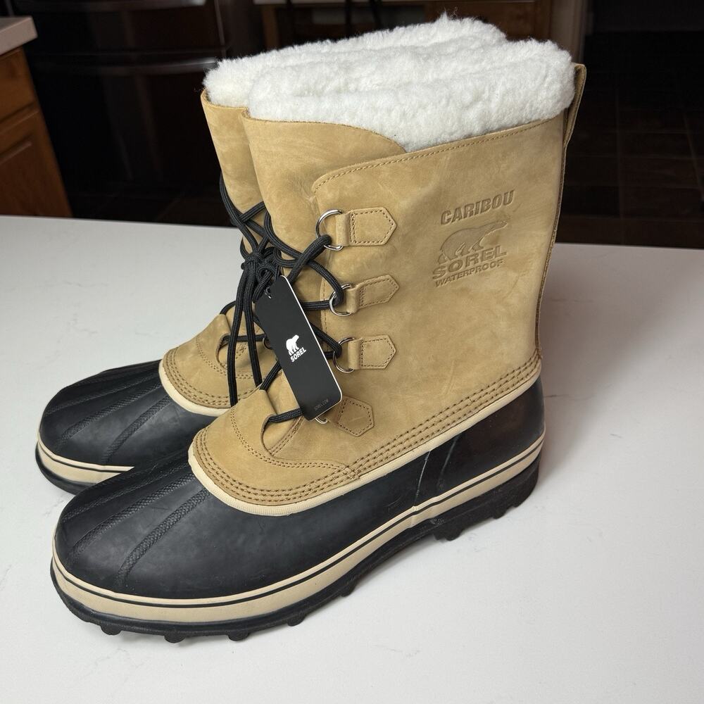 Sorel Men’s Caribou Waterproof Insulated Winter Snow Boots Buff Size 17